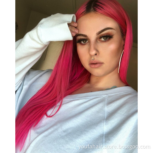 Virgin Brazilian Human Hair Hd Transparent 4x4 5x5 Lace Closure Wig 10A Ombre 1b Pink Colored Human Hair Natural Straight Wig